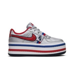 Nike Vandal 2K Metallic Silver Platform Sneakers with Red and Blue Accents
